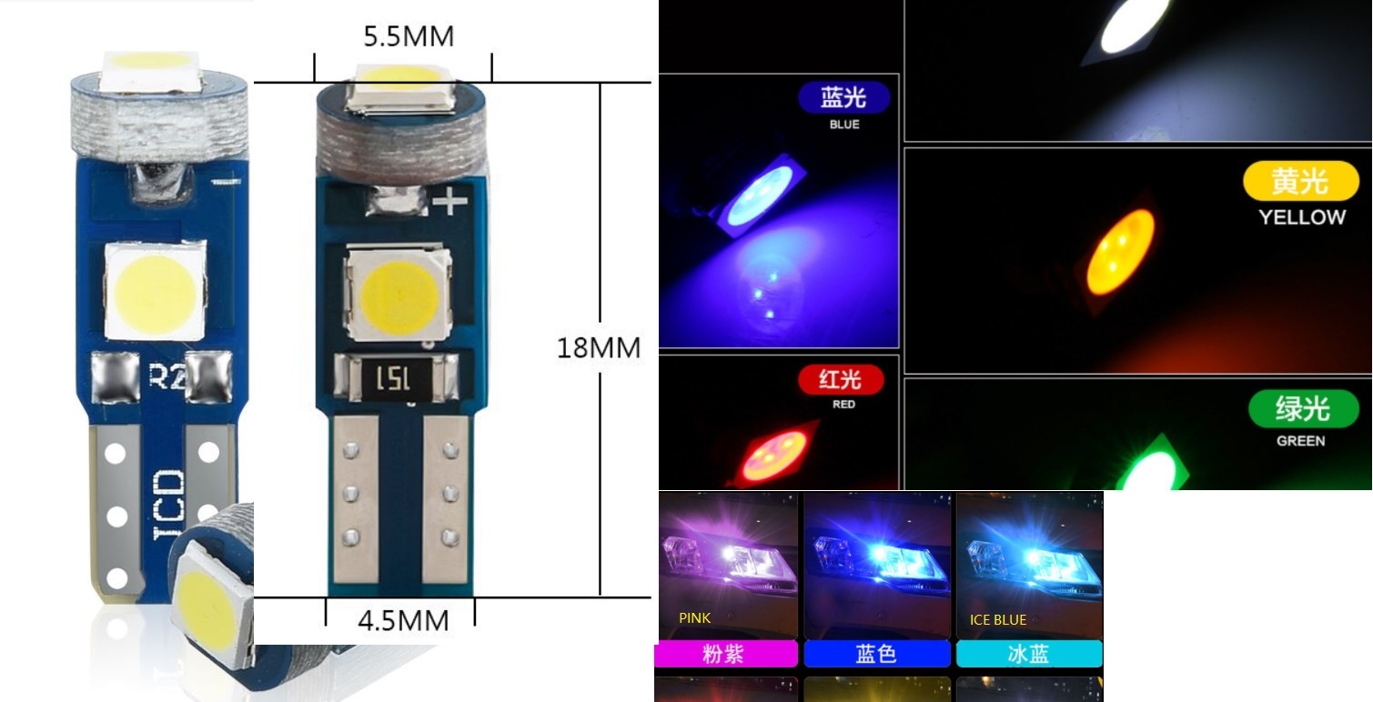 (image for) T5 WEDGE 2W LED Instrument Panel light bulb 24V red blue white