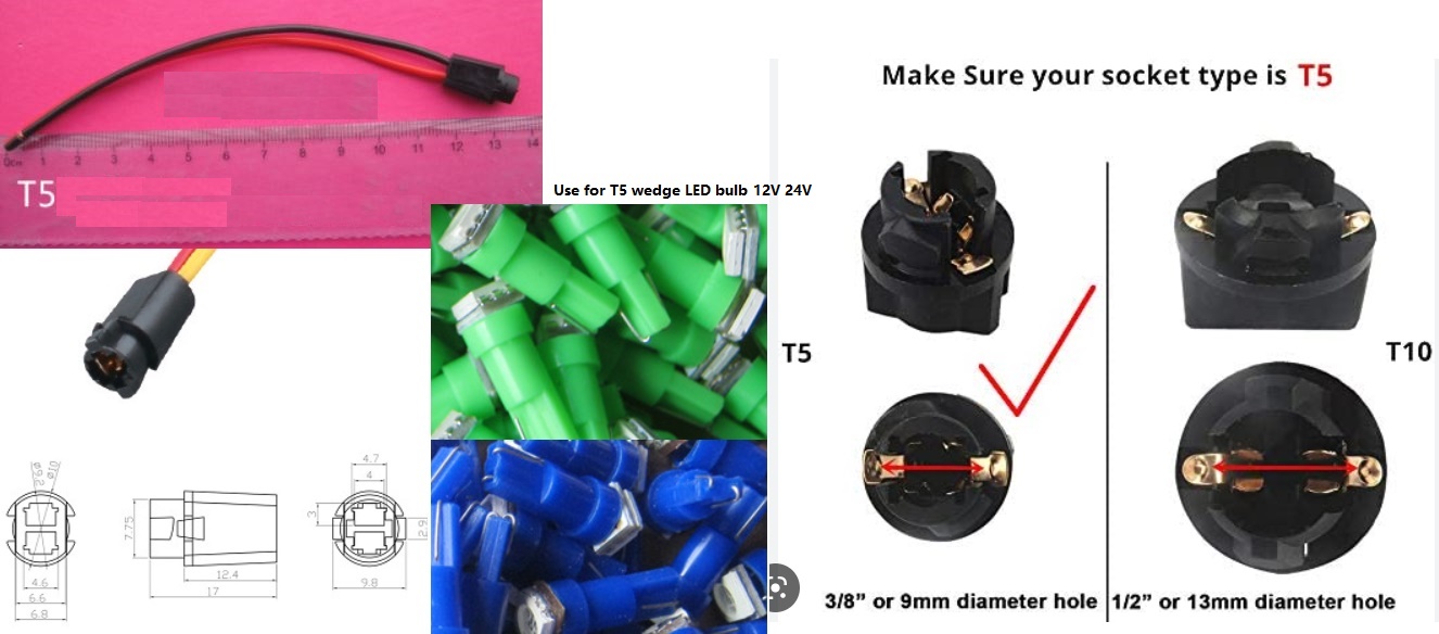 (image for) T5 wedge base socket, T5 Wedge socket with wires - Click Image to Close