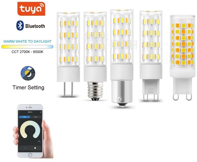 (image for) G9 smart light bulb, G4 smart bulb E14 smart bulb, 3W B15 Smart RGB CCT Tunable dimmable, Tuya WIFI add Bluetooth control - Click Image to Close