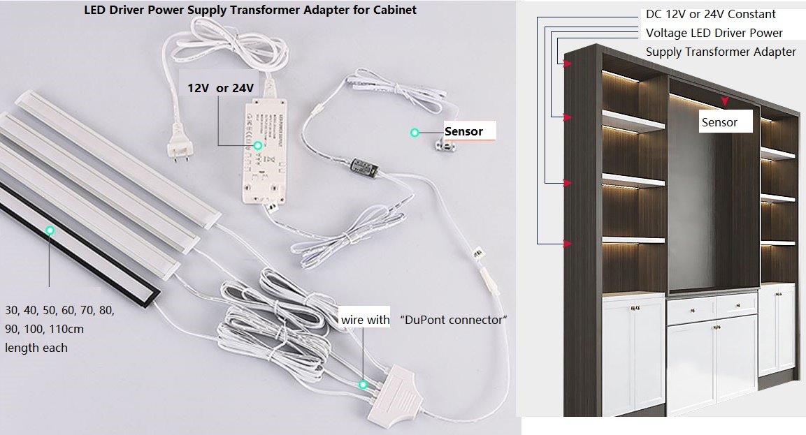 (image for) Wardrobe integrated light KIT with sensor DuPont connector application for Cabinet, Shoe Cabinet, Porch, Mirror Cabinet, Desk, Wardrobe, Wine Cabinet.