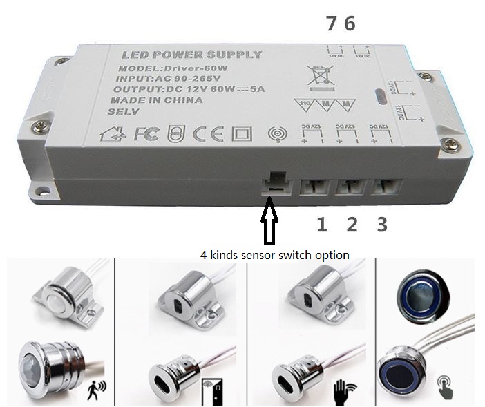 (image for) Wardrobe integrated light KIT with sensor DuPont connector application for Cabinet, Shoe Cabinet, Porch, Mirror Cabinet, Desk, Wardrobe, Wine Cabinet. - Click Image to Close