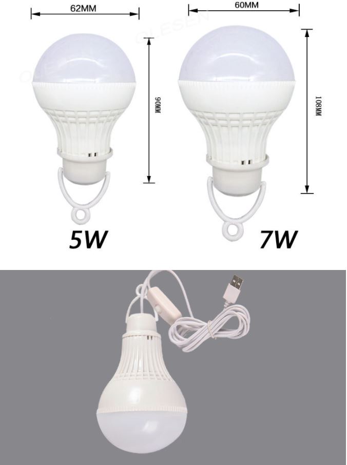 7W USB 5V LED light bulbs for outdoor mobile lighting