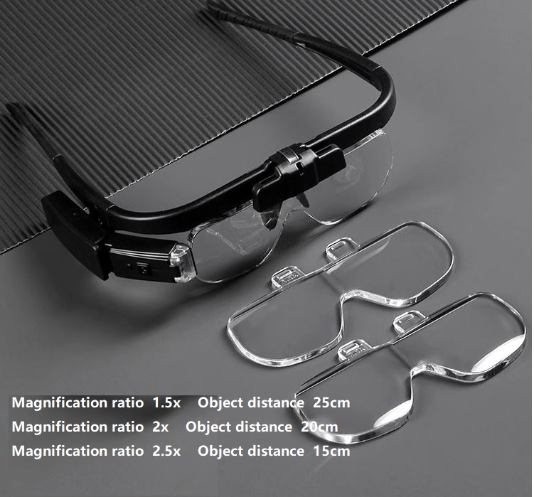 (image for) Magnifier 1.5X~4.5X six Magnifying Headset with LED Light Magnifying Glass Head Mounted Jewelry Loupe Magnifier Multe Lens LED Lights for Close Work, Reading Electronics Repair Hobby Tool