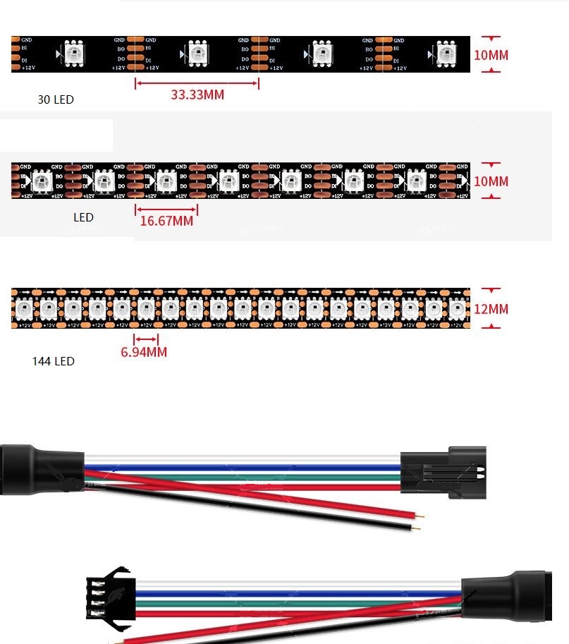 WS2815 Resume BreakPoint Addressable LED rigid strip 60 leds 12V