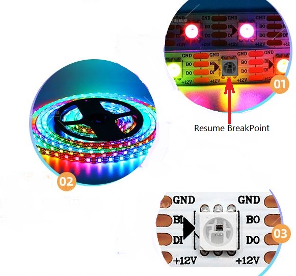 (image for) WS2815 Resume BreakPoint Addressable LED rigid strip 60 leds 12V - Click Image to Close